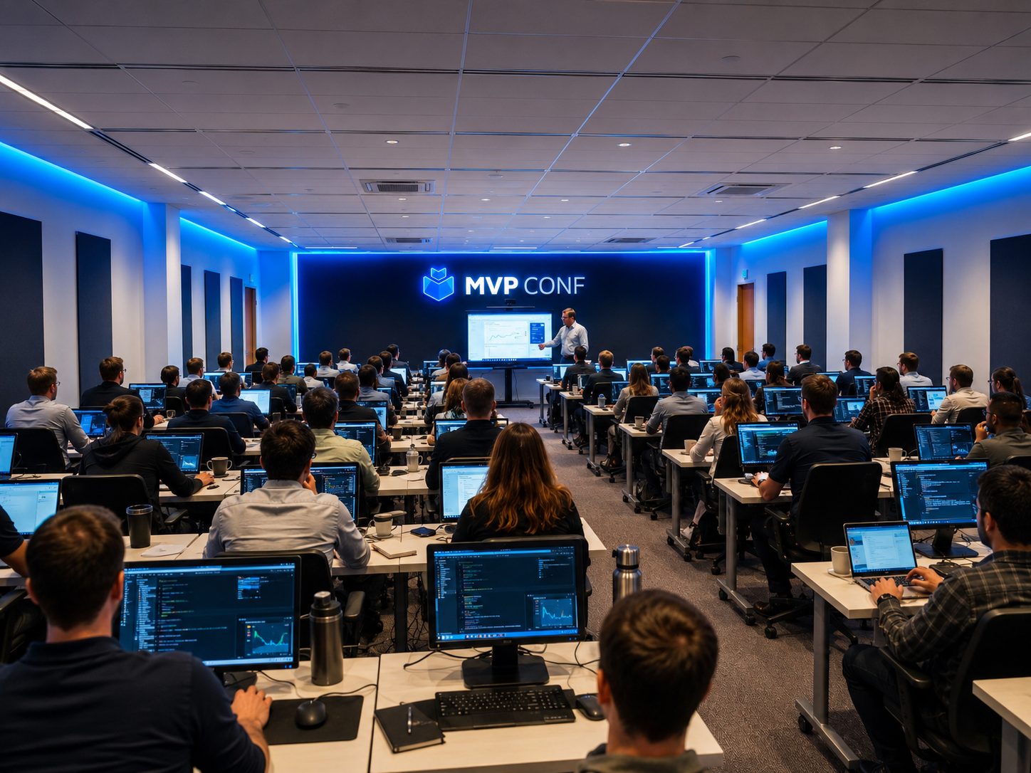 Participantes trabalhando em notebooks durante um hands-on lab